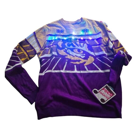 LSU Tigers Bluetooth Light Up Ugly Christmas Sweater SZ XL Louisiana State - Picture 1 of 8